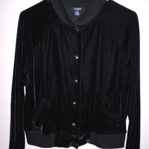 CHAPS Petite Black Stretch Velvet Dome Front Light Jacket, Size Medium